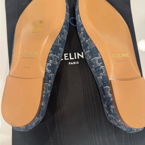 Celine Les Ballerines Triomphe Stamped Denim Ballerina w/Laces Retail $820 New - Picture 11 of 12